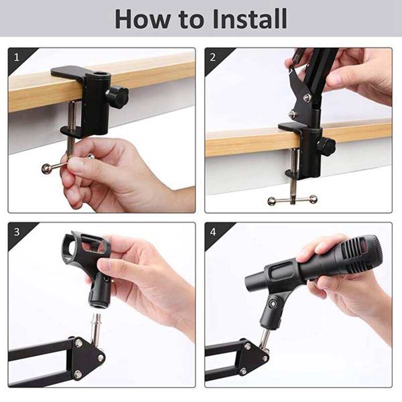 Pied de micro, Micro Perche avec Suspension Réglable Ciseaux Bras Support de Support Pour Téléphone, pour Blue Snowball Et d'autres Pri