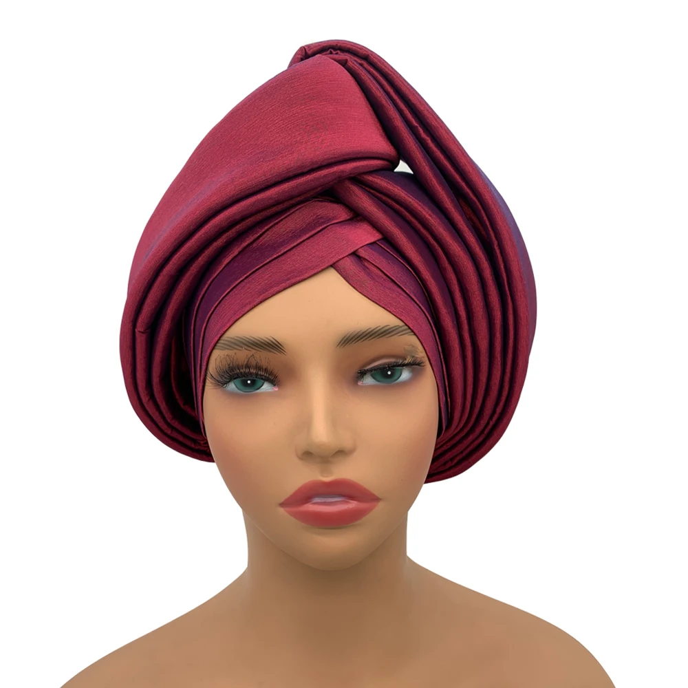 Nigeria Rohseide Autogele Headtie Hochzeit Party Kopfbedeckung Turbante Afrikanische Dame Kopfwickel Geknotete Turban Kappe für Frauen: Schwarz