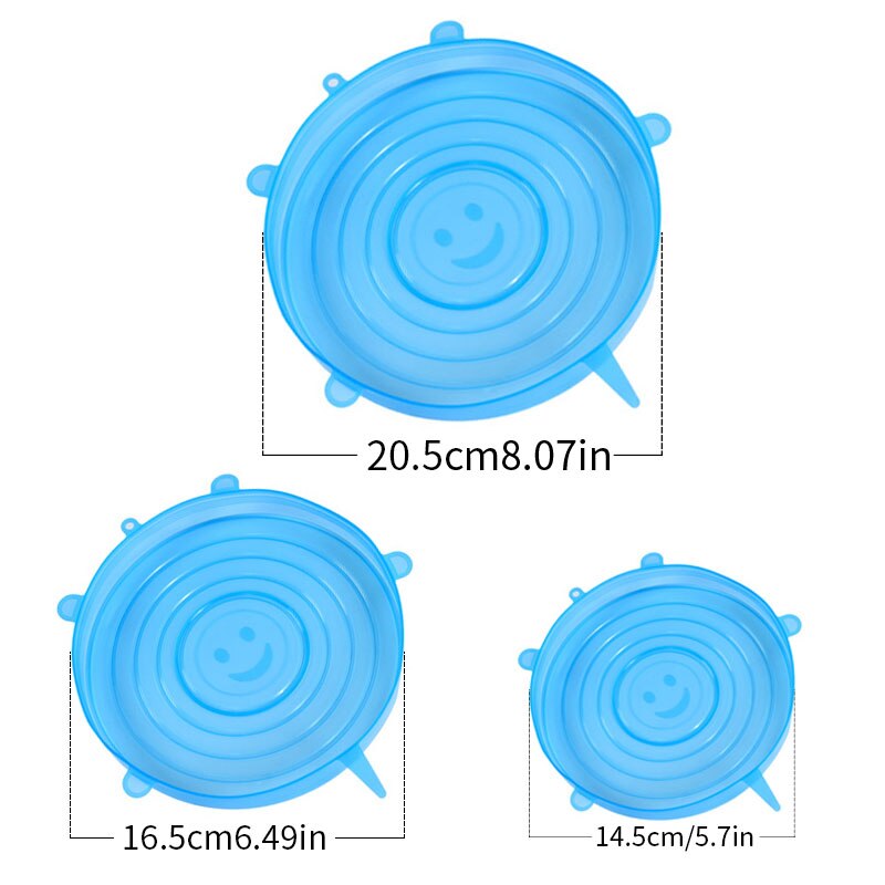 3pcs Reusable Silicone Stretch Lids Food Wrap Fruit Dishes Covers Sealing Food Fresh Keeping tapas de silicona para alimentos: blue