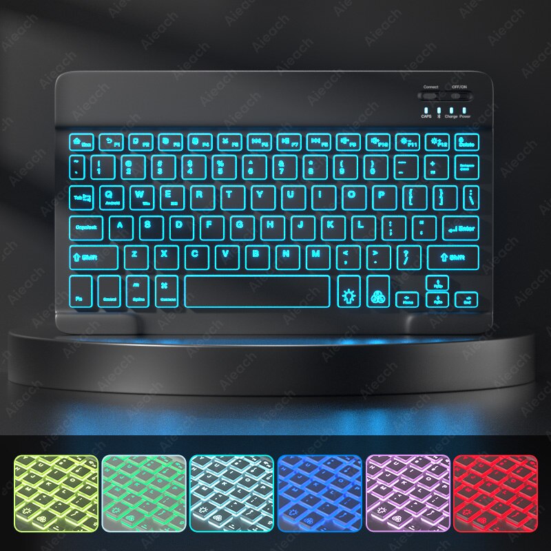 Teclado inalámbrico retroiluminado para iPad, compatible con Bluetooth, Samsung, Xiaomi, Huawei, Apple Phone, Laptop, Tablet: Negro