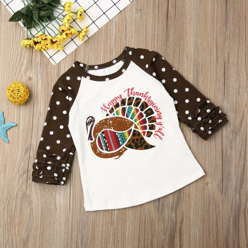 Happy Thanksgiving Fall/winter Baby Meisjes Boutique Top t-shirts Kleding Wijn Stip Icing Mouw Katoen Serape