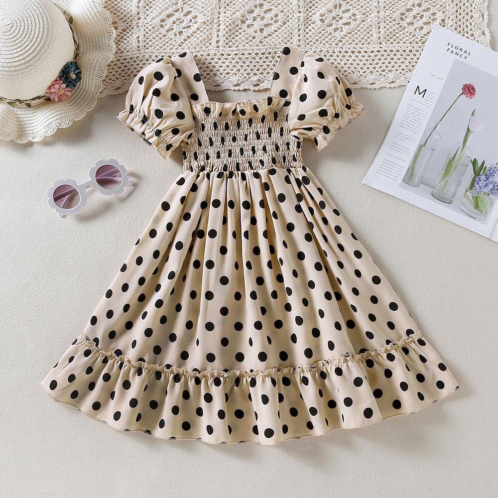 Bear Leader Casual Meisjes Jurk 2022 Zomer Bladerdeeg Mouw Polka Dot Jurk Kinderen Party Princess Jurken Voor 2-6Y Kids kleding: 2T
