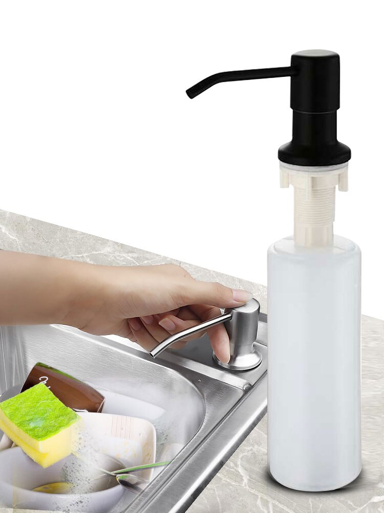 Black Stainless Steel Deck Mounted Kitchen Soap Dispensers for Kitchen Built in Counter Top Dispenser: Plastic