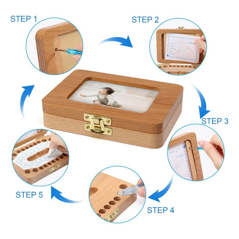 Tand Keepsake Box, Baby Tanden Doos Melk Tanden Besparen Organizer Kit, tand Collection Met Fotolijst Geheugen Opslag Souvenir