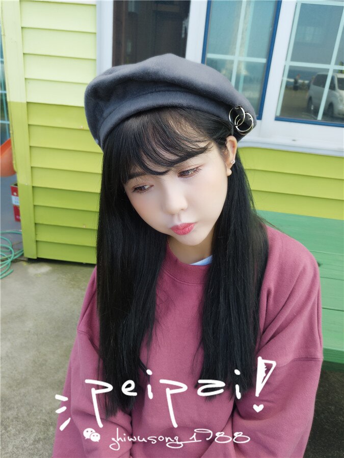 Efterår og vinter kvinder hatte personlighed rund jernuld uld maler knophat koreansk retro baretter brændende kage hat huer