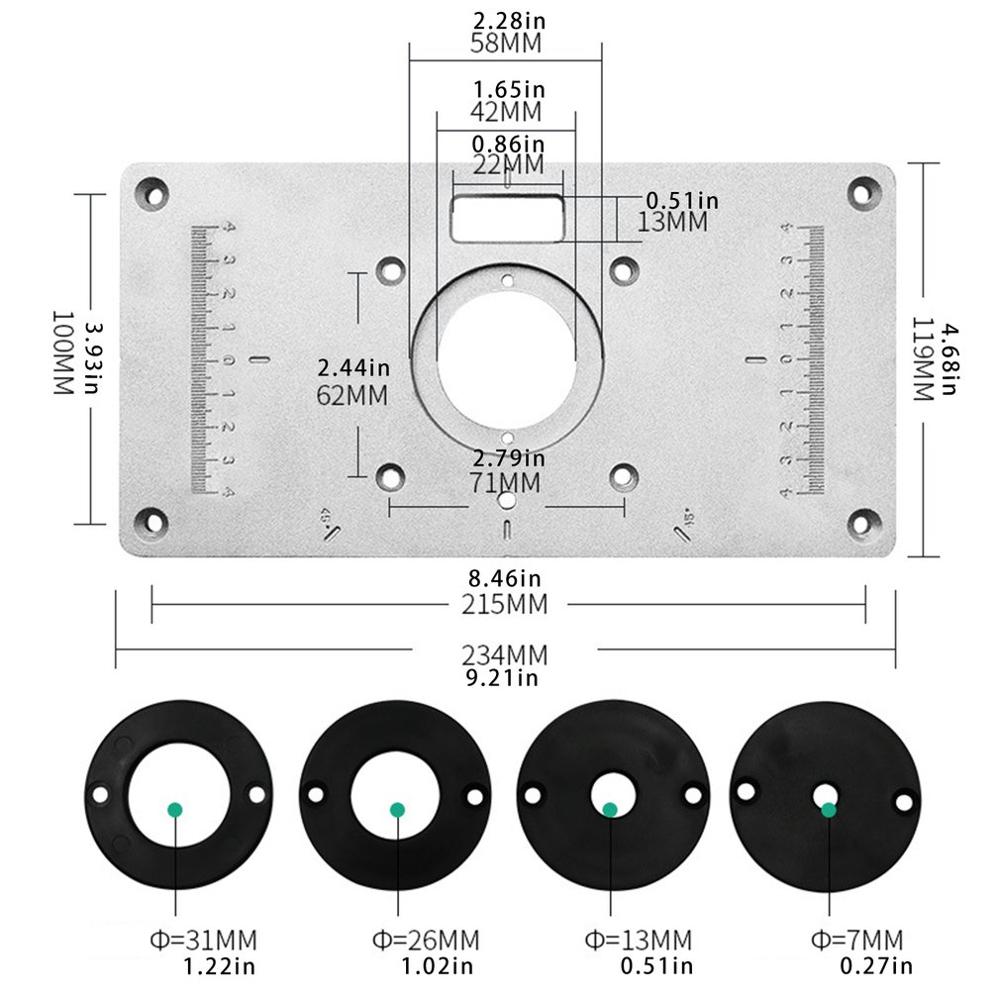 Multifunctional Aluminium Router Table Insert Plate Woodworking Benches Wood Router Trimmer Models Engraving Machine