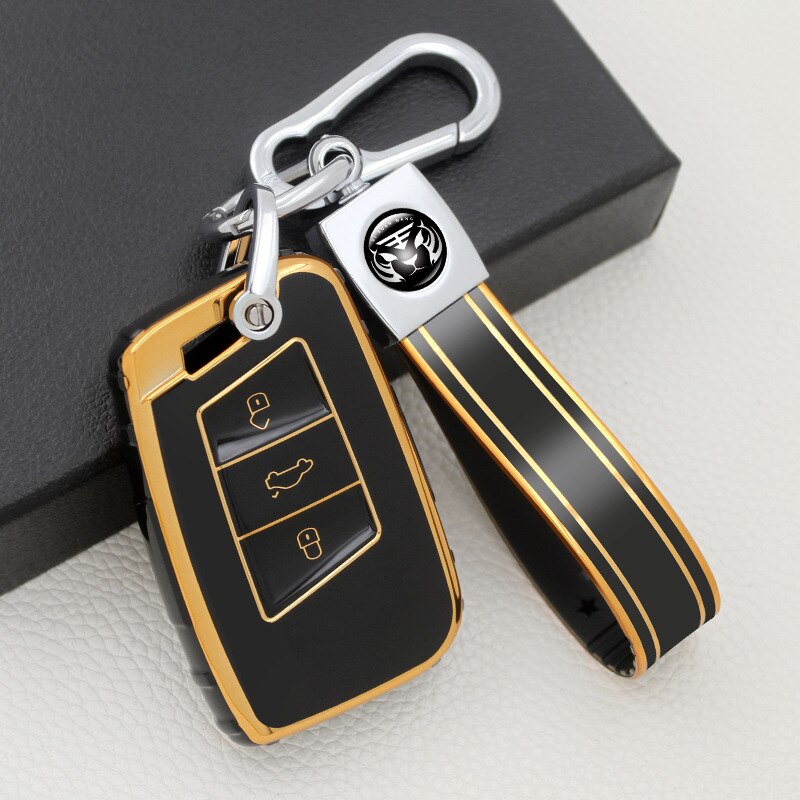 Auto Key Case Cover Fob Set Voor Vw Passat B8 Arteon Atlas Jetta Skoda Kodiaq Superb A7 Houder Auto shell Accessoires Sleutelhanger: black keychain