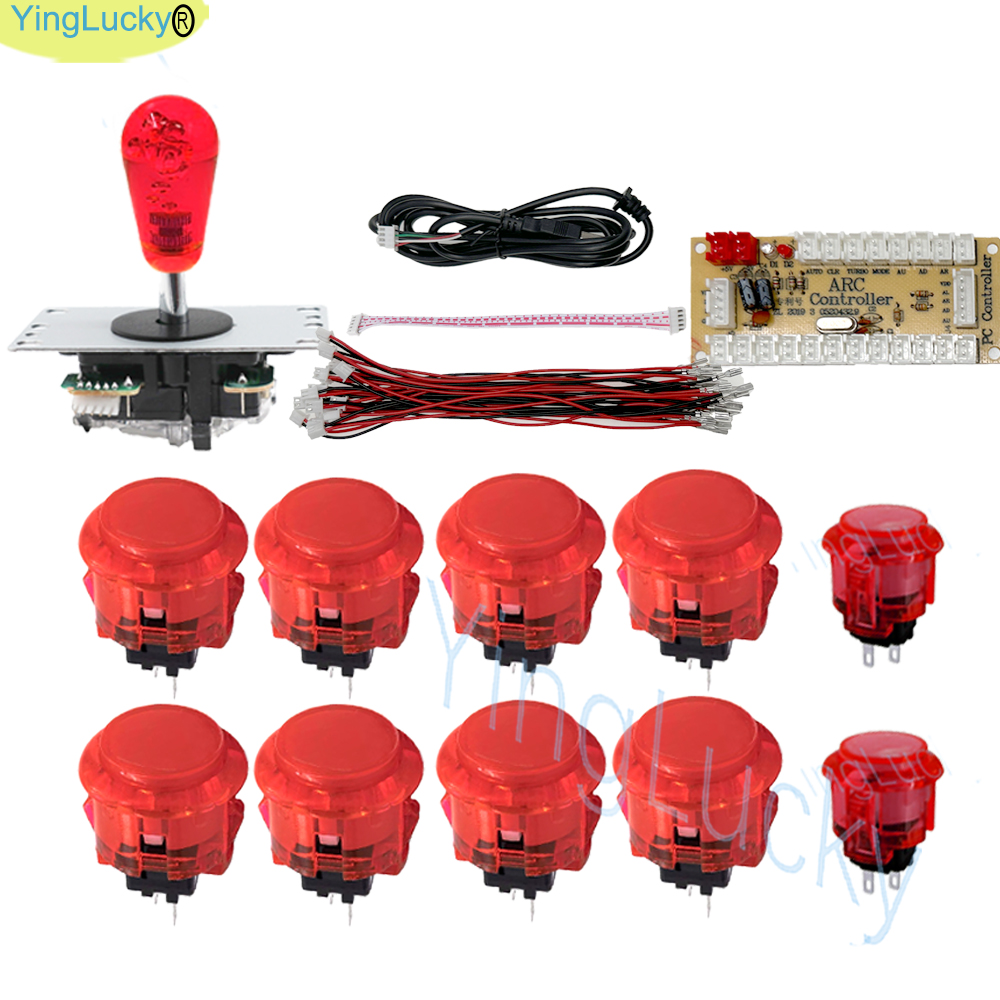 Joystick d'arcade pour 2 joueurs, kit de bricolage PC Raspberry Pi, Kit de jeu d'arcade avec bouton poussoir, Joystick de Style américain, câbles d'encodeur USB: YELLOW