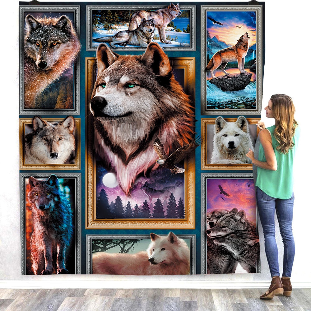 Wolf 3d bedrukte fleece deken bedden wandelen picknick dikke modieuze sprei sherpa deken 05