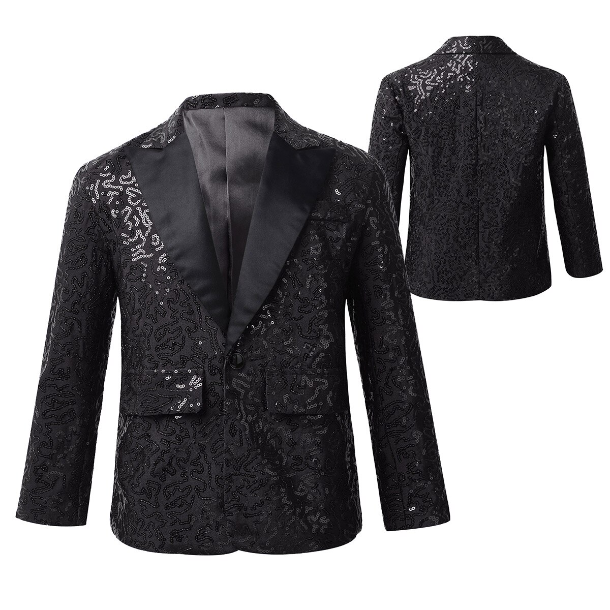 Sequins Boys Blazer Jacket Gentleman Kids Violin Dance Show Performance Jacket Children Formal Wedding Birthday Party Jacket: Black / 6