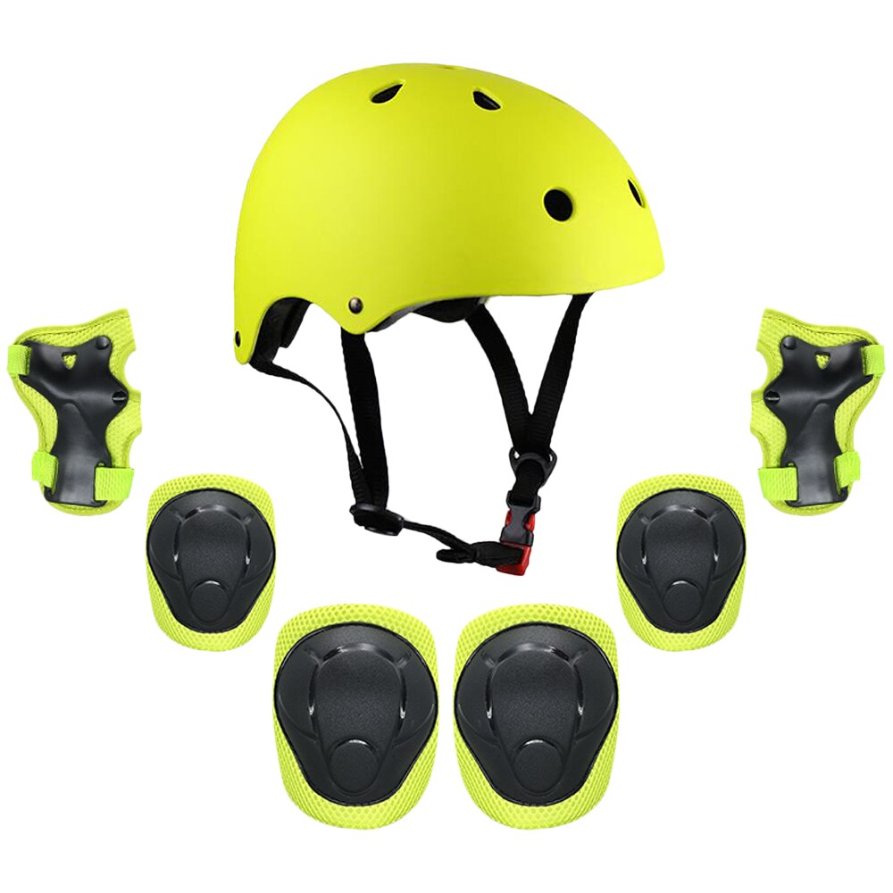 Børns multisport beskyttelsesudstyr sæt 7 in 1 beskyttelsesudstyr hjelmpads sæt til scooter skateboard rulleskøjter cykling: Grøn
