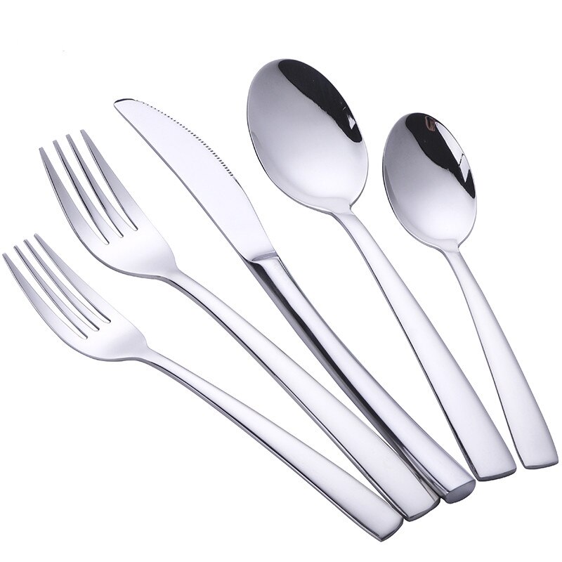 5 Pcs/Set Dinnerware Set Stainless Steel Reusable Utensils Travel Cutlery Spoon Fork Knife Home Tableware: Silver