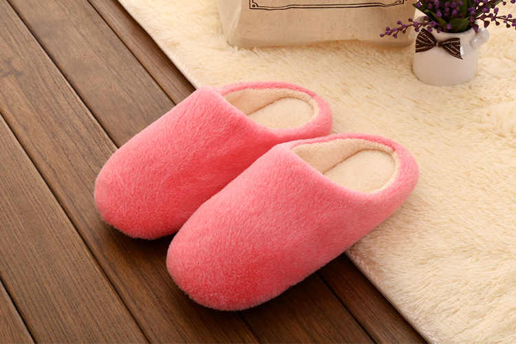 Vinter tøfler for kvinner plysj tøfler ensfarget varme hjem innendørs sko elskere gulv myke tøfler mann sko pantuflas: Rosa / 7.5