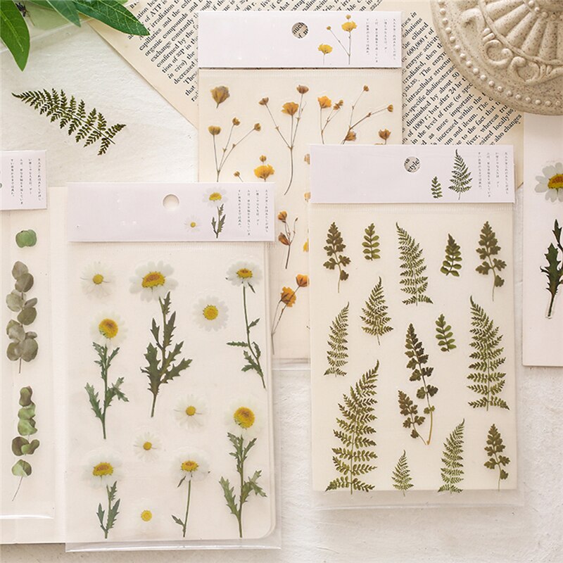 Kokorosa12 Designs Natural Daisy Clover Japanese Words Stickers Transparent PET Material Flowers Leaves Plants Deco Stickers
