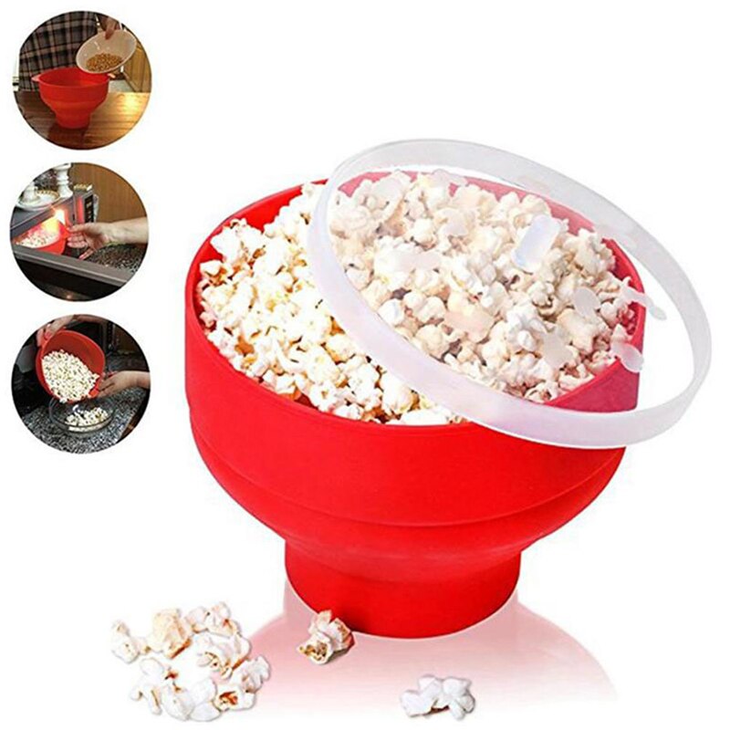 Popcorn Magnetron Siliconen Opvouwbare Rode Keuken Easy Tools Diy Popcorn Emmer Kom Maker Met Deksel