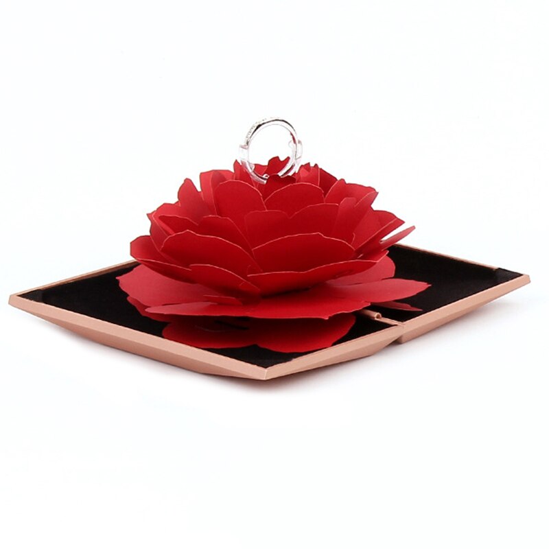 Rotating Rose Ring Box Folding Jewelry Storage Box Case for Proposal Wedding Engagement DTT88