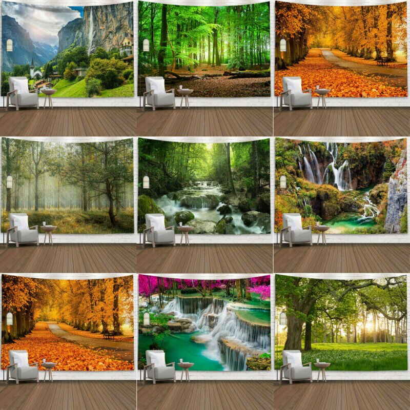 Tapiz de Río y bosque, colcha colgante de pared, colcha Hippie gitana, funda decorativa para el hogar