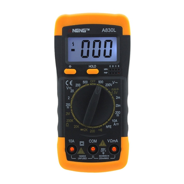 Handheld LCD Digital Multimeter A830L AC/DC Avometer Resistance Circuit Tester Precise Measuring Tool Electronic Volt Meter: orange black