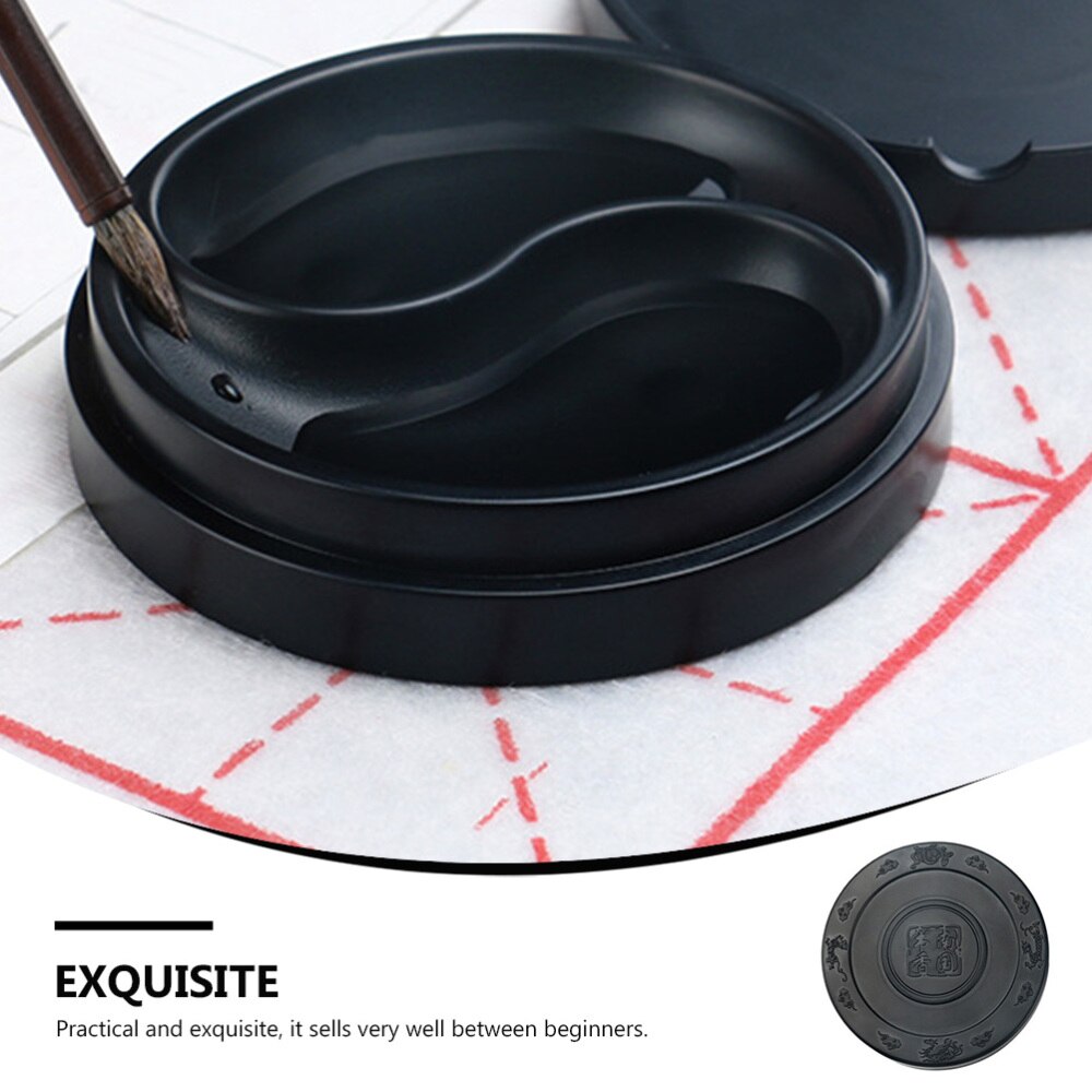 Practical Calligraphy Inkstone Tai Ji Shape Inkslab Round Inkstone with Lid