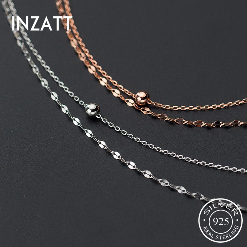 Inzatt Real 925 Sterling Zilveren Dubbele Ketting Bead Choker Ketting Voor Mode Vrouwen Minimalistische Fijne Sieraden Bohemian Accessoires