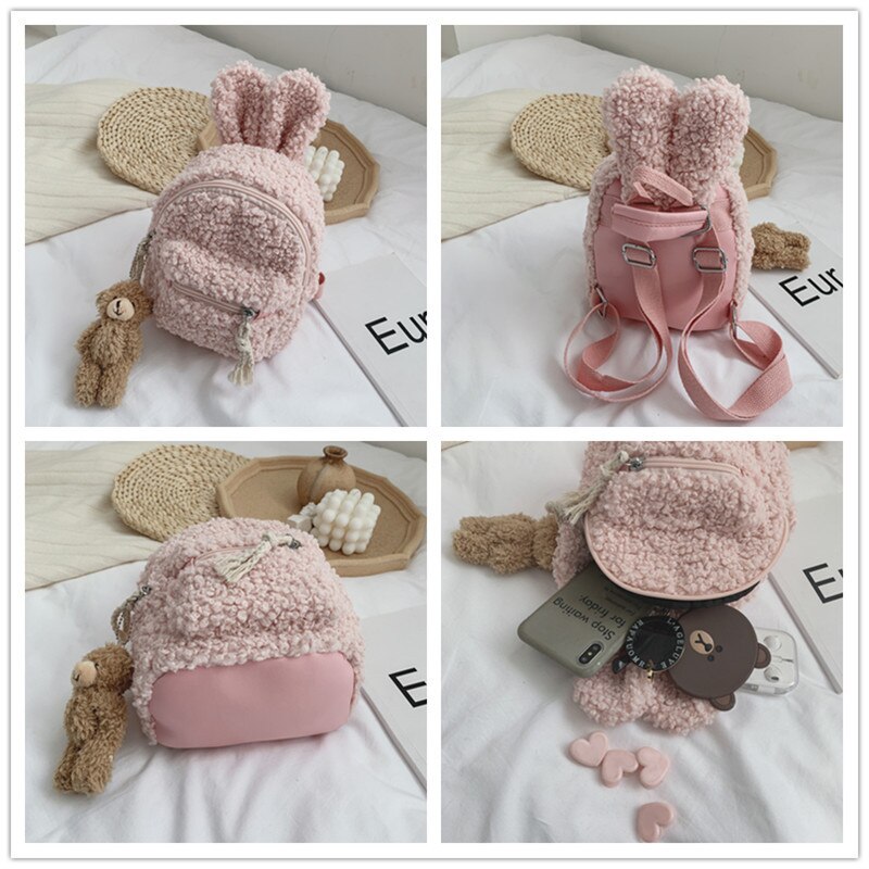 Kid's Backpack Korean Children's Plush Bag Shoulder Bag Girls Simple Rabbit Shoulder Bag 3D Cartoon Animal Backpack