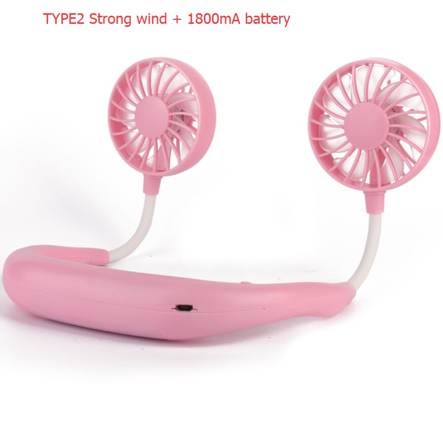 Mini USB Portable Fan Neck Fan Neckband With Rechargeable Battery Small Desk Fans handheld Air Cooler Light and Arama: Type2 Pink