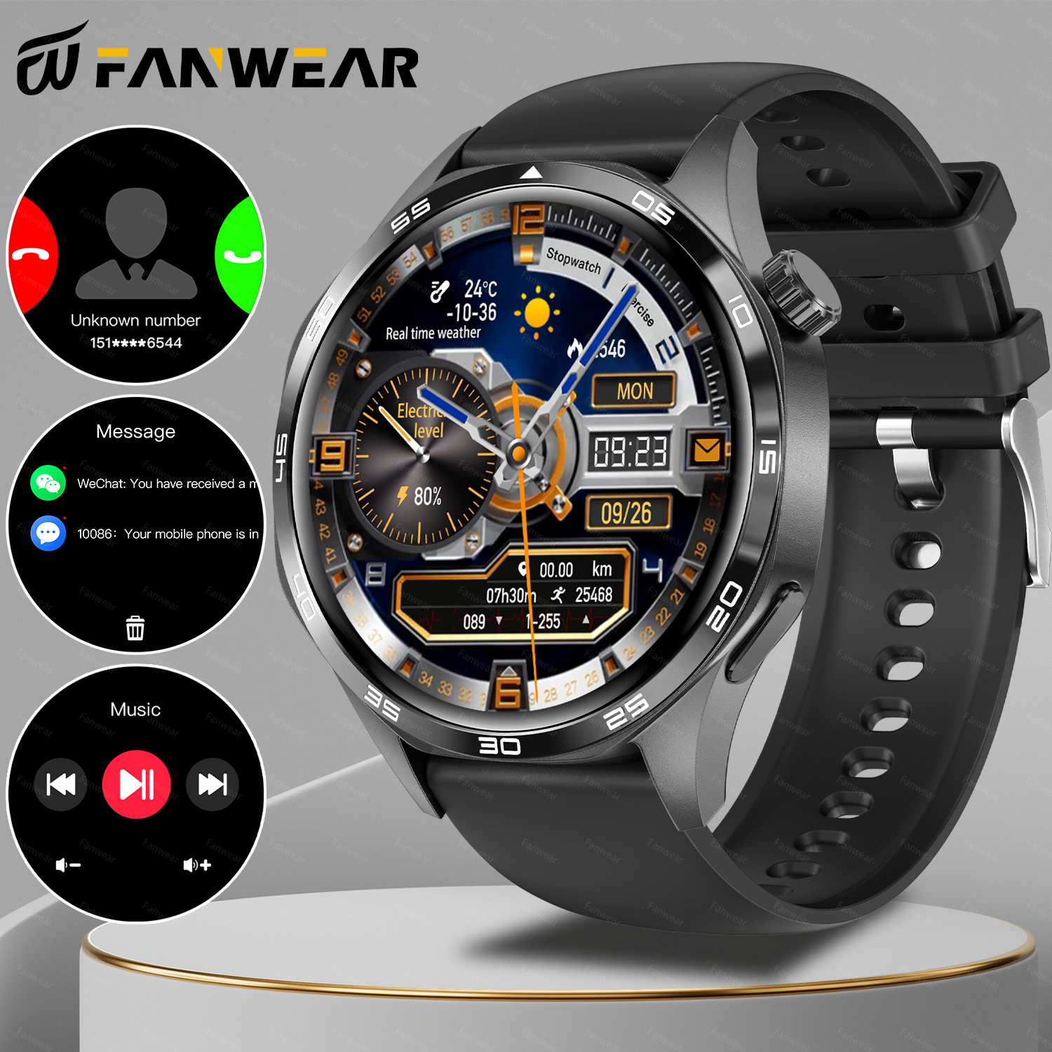 2025 novo relógio inteligente esportivo masculino para huawei relógio gt5pro gps trajetória bússola 100 + modo esportivo nfc bluetooth chamada ai voz: BRANCO