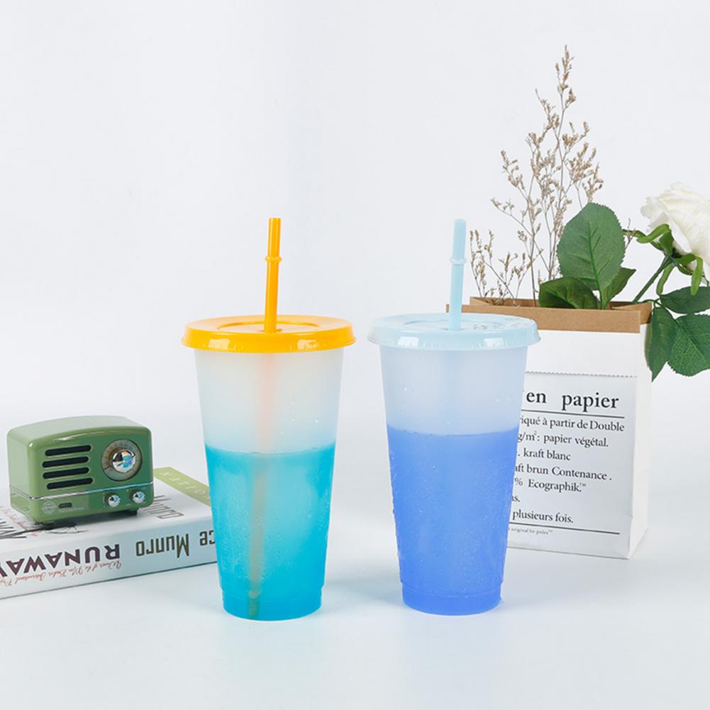 720ml Discoloration Cup Practical Straw Temperature Mug Fixed Ring Water Cup