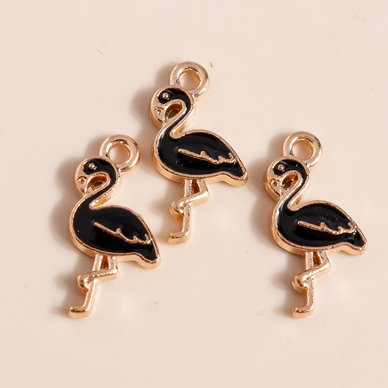 Breloques flamant rose de dessin animé pour bijoux, joli oiseau en émail, collier, boucle d'oreille, accessoires exécutifs, 10 pièces, 17x8mm: orange