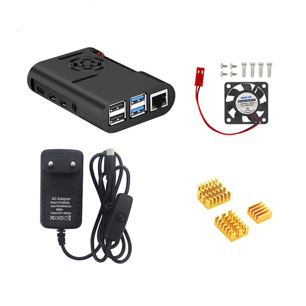 S ROBOT Raspberry Pi 4 ABS housing black plastic box housing with cooling fan cooler for Raspberry Pi 4 Model B Pi 4B RPI158: kit3