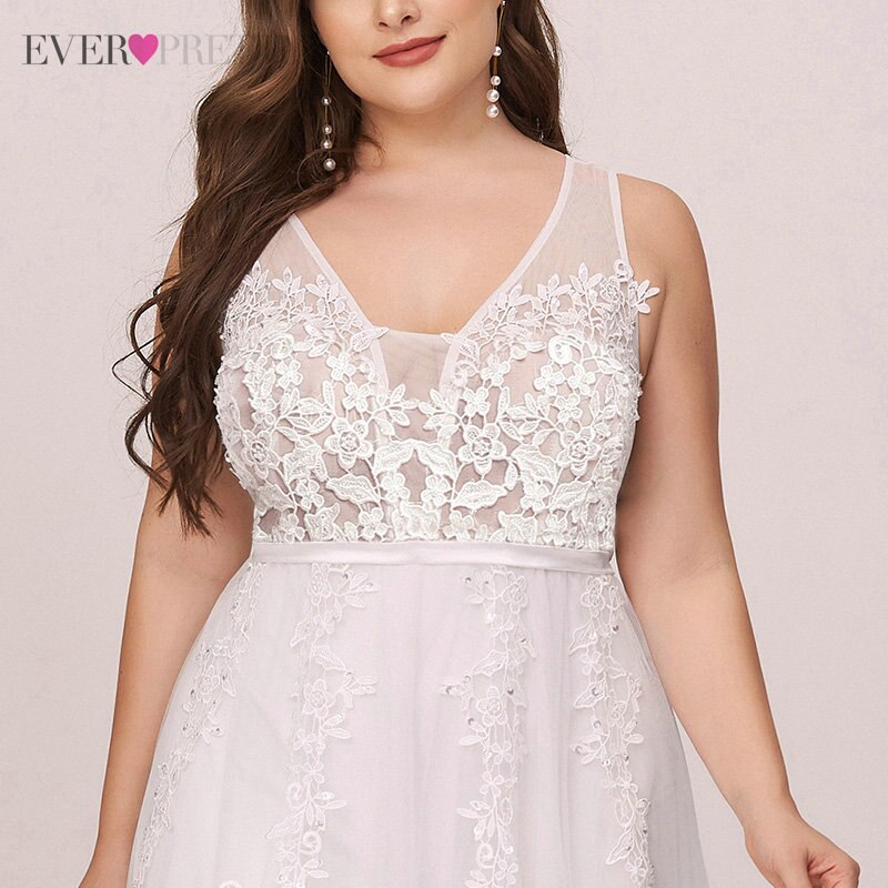 Kvinders plus size brudekjoler til bruden nogensinde smukke  ep07544 applikationer tyl en line v hals formel hvid brudekjole