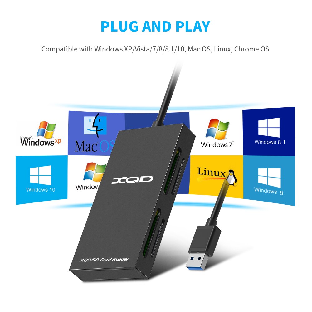 Rocketek USB 3.0/2.0 Dual XQD SD Memory card reader Read 4 cards simultaneously Sony M/G Series for Windows/Mac OS computer