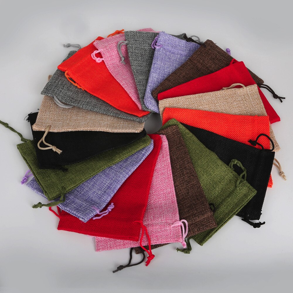 Sacs en lin et coton 10x14cm, emballage pour bijoux, pochette à cordon, sac de faveur, collier de bonbons de fête d'anniversaire de mariage, 9 couleurs