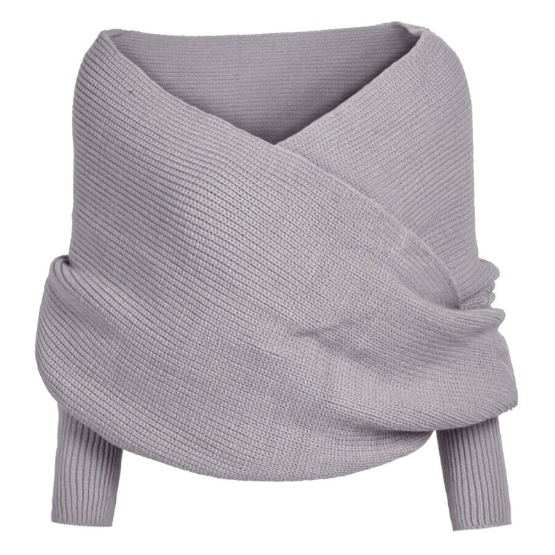Femmes tricoté pull hauts écharpe avec manchon hiver châle foulards WHShopping: grey