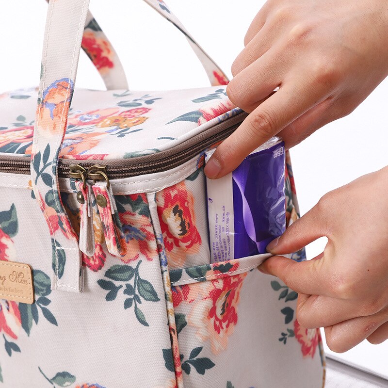 Bolsa de almuerzo portátil con dibujos animados para niños y mujeres, bolso enfriador de bento, bolsa térmica de flores para desayuno, caja de comida, bolso de viaje para picnic