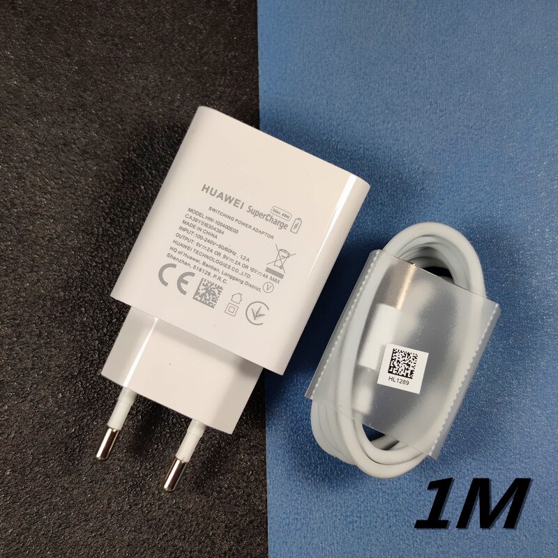 40W charger Original Huawei Super charge EU US 1M 1.5M 2M 5A Type C cable for P40 + PRO P30 P20 Mate 30 x 20 MAX Nova 4 5 5t: EU charger 1M cable