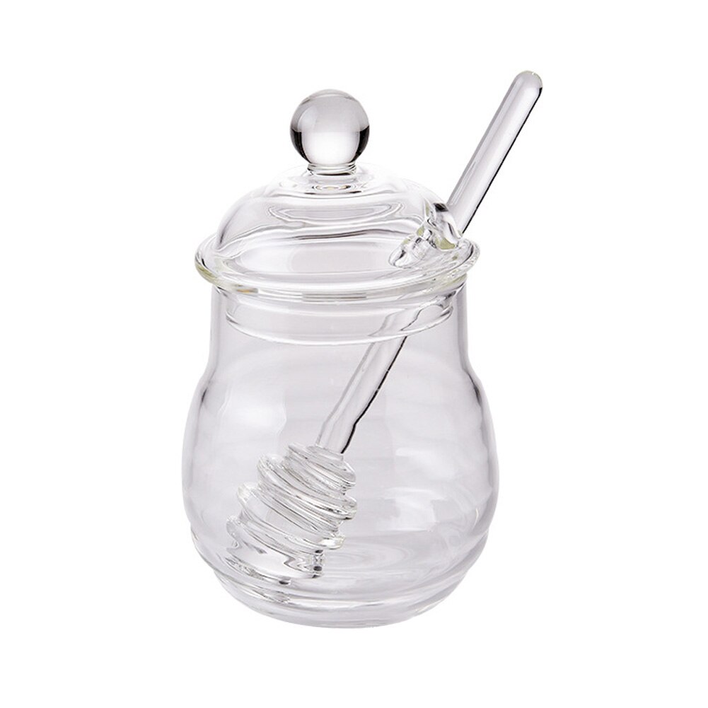 Glass Honey Jar High Borosilicate Glass Kitchen Jar Honey Pot With Dipper And Lid Storage Jar Container For Honey Syrup 300ML: Default Title
