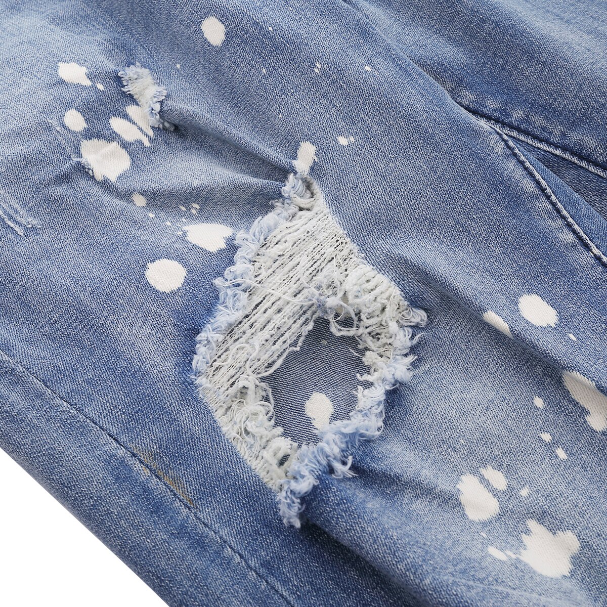 Pantalones vaqueros desgastados con de lunares para hombre, Vaqueros ajustados con agujeros de rodilla, Pantolon