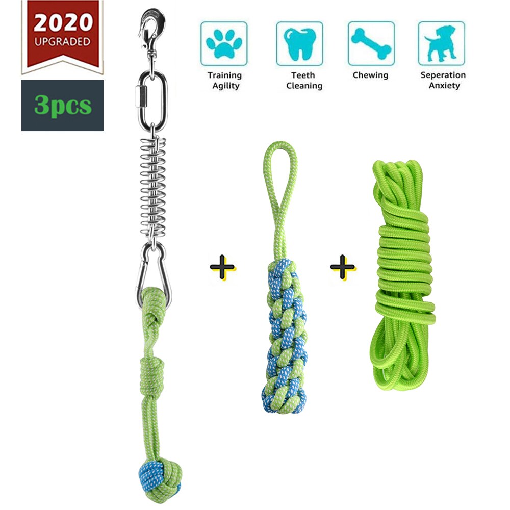 Durable Pet Dog Toys Stainless Steel Spring Pole Puppy Rope Toys Backyard Outdoor Hanging Exercise Rope Pull Tug Of War Toy: 4