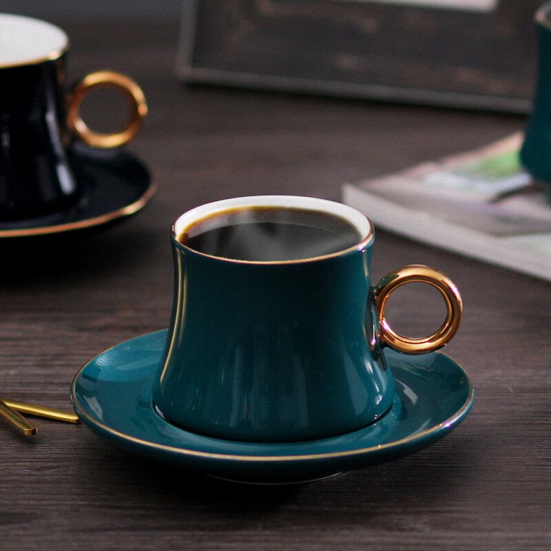 Juego de Taza de Café de Cerámica real verde y platillo, taza creativa de lujo moderna y sólida, tazas de té turcas para la tarde, , Vasos: style 1