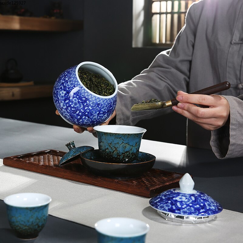 Blue and White Porcelain General Jar Candy Tea Storage Jar Flower Arrangement Ceramic Vase Household Sealed Storage Jar