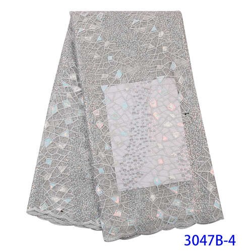 Green African Lace Fabrics Organza Lace Nigerian Tulle Lace Fabric French Net with Sequins KS3047B: Picture 4