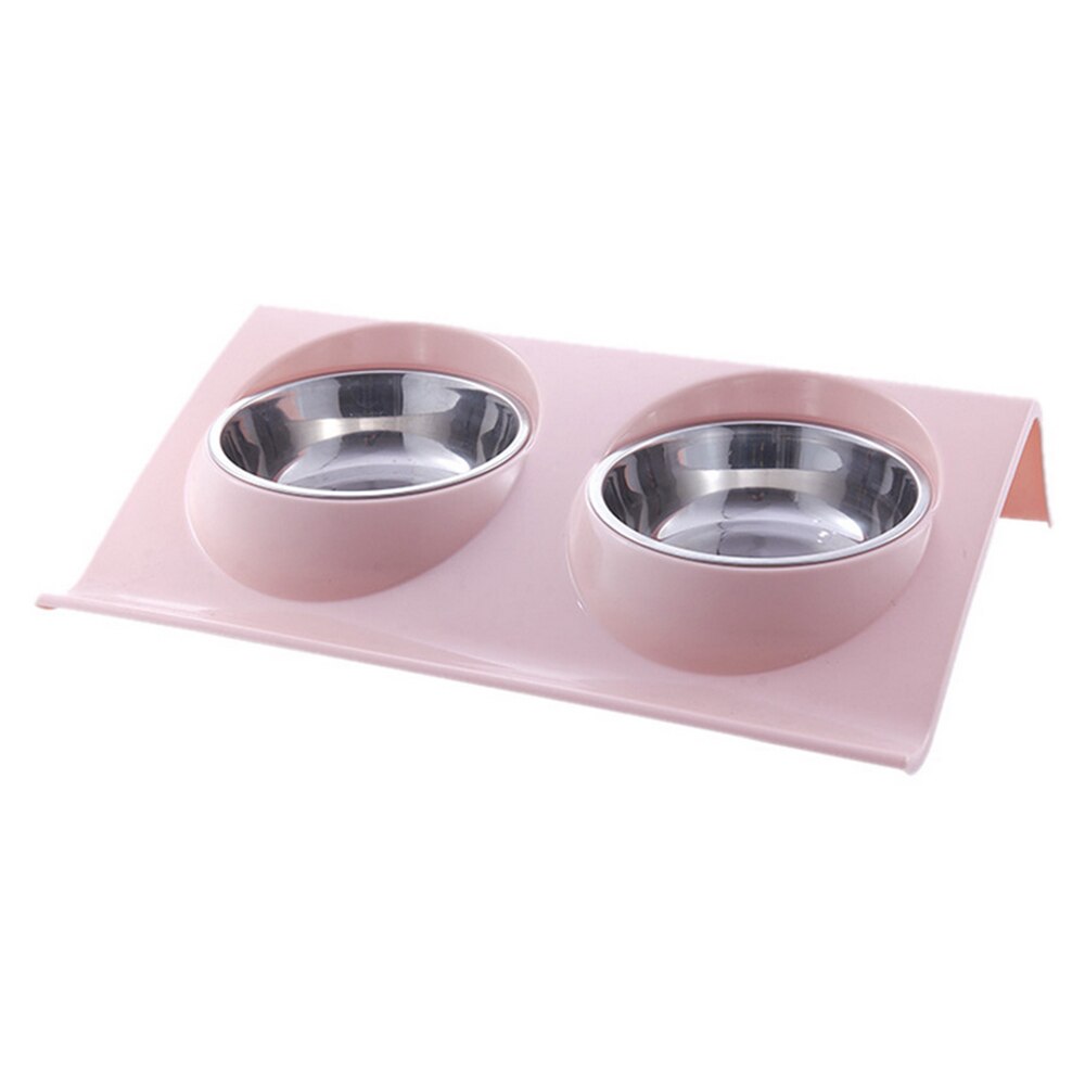 Double Dog Bowl Pet Feeding Station Stainless Steel Water Food Bowls Feeder Solution for Dogs Supplies Pet Bowl Food Container: pink / S