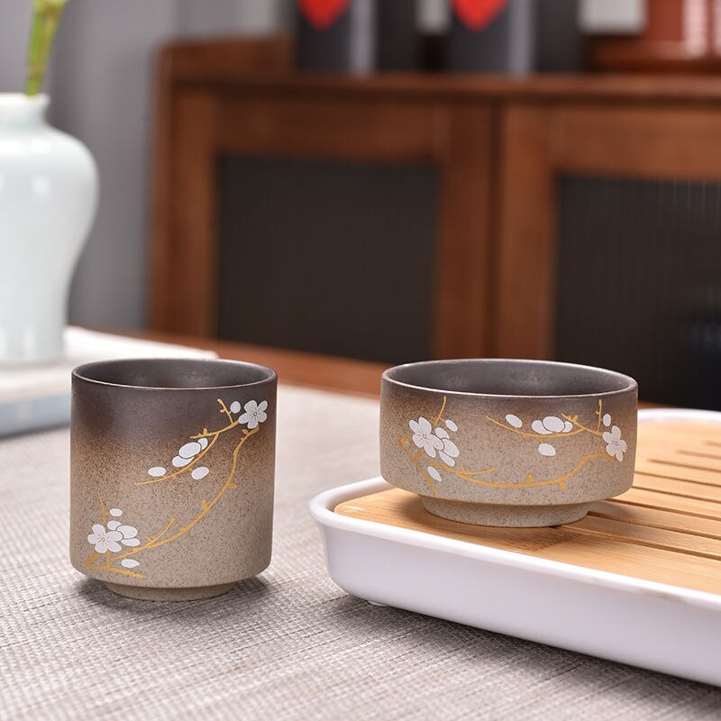 Japanese-style Cherry Blossom Kung Fu Tea Set Small Set One Pot Two Cups Four Cups Portable Travel Tea Set Tea Pot Tea Tray