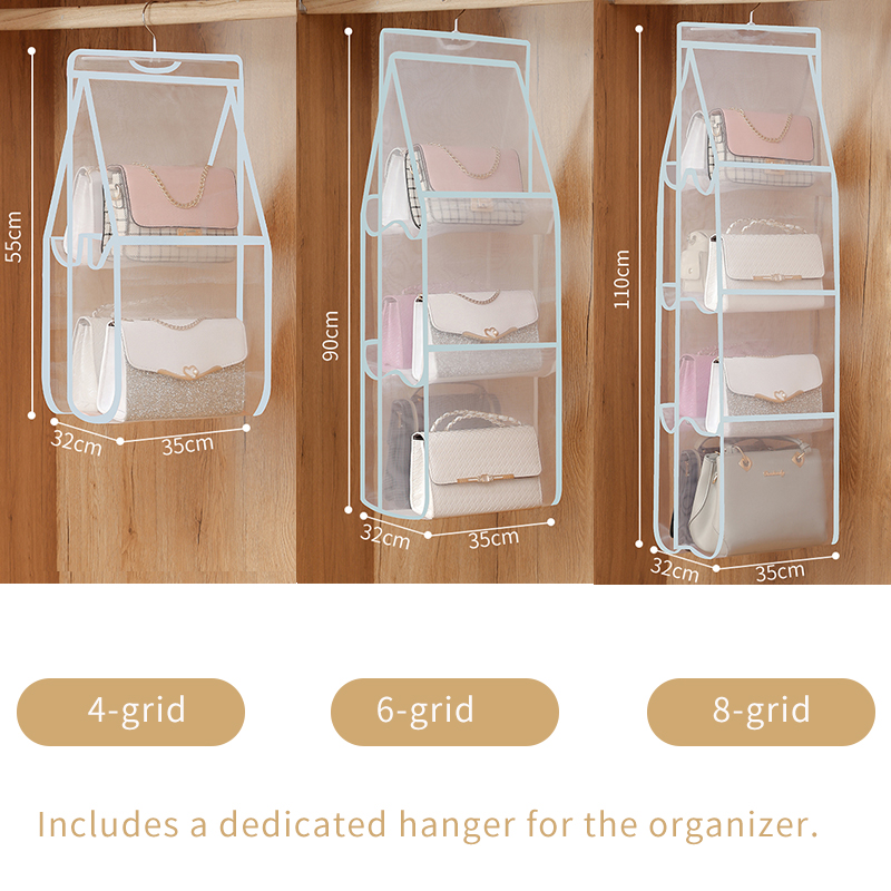Hanging Handbag Organizer Wardrobe Closet Transparent Storage Bag Door Wall Clear Sundry Shoe Bag Hanger Pouch Accessories Stuff: SKY BLUE / 1-5 Cells