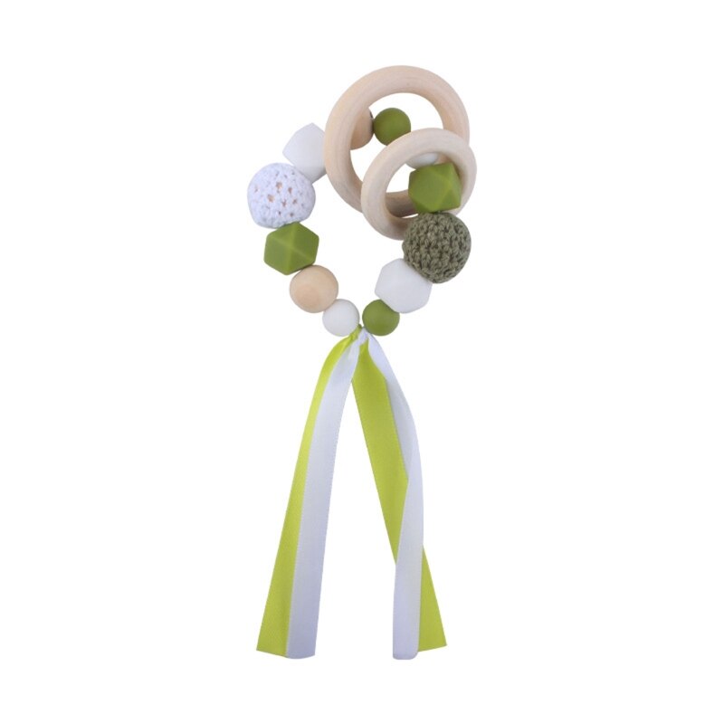 Bpa Gratis Baby Bijtring Siliconen Kralen Bijtring Pasgeboren Kinderziektes Speelgoed Armband Pijnbestrijding Hout Ringen Kauwen Bijtring Baby Benodigdheden: with ribbon-4