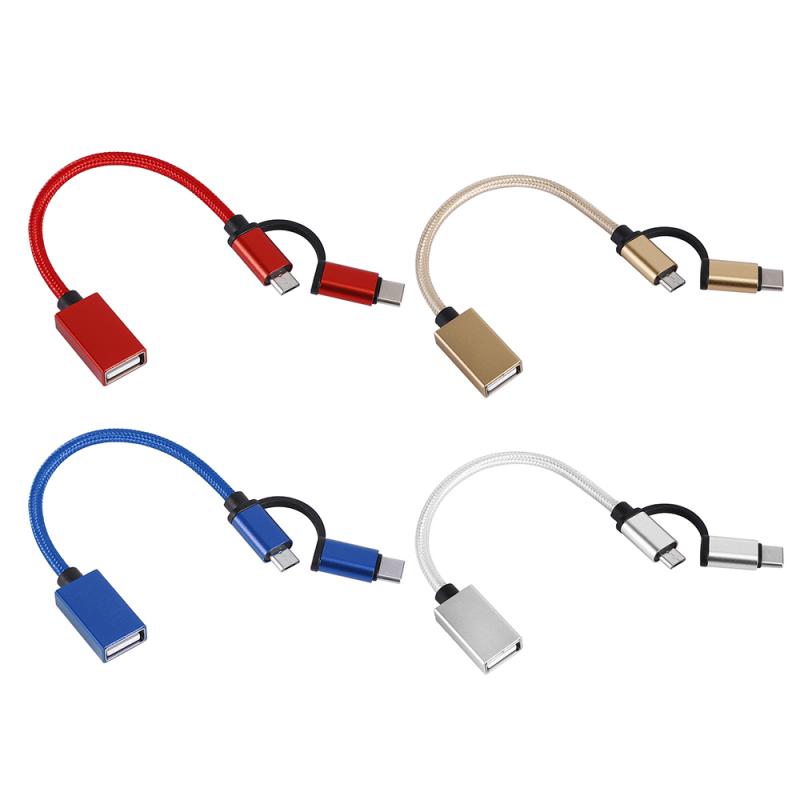 2 w 1 OTG Moblie telefon adapter kabel nylon warkocz USB 3.0 do mikro USB rodzaj C dane synchronizacja przetwornik dla Samsung S10 S10+ Xiaomi