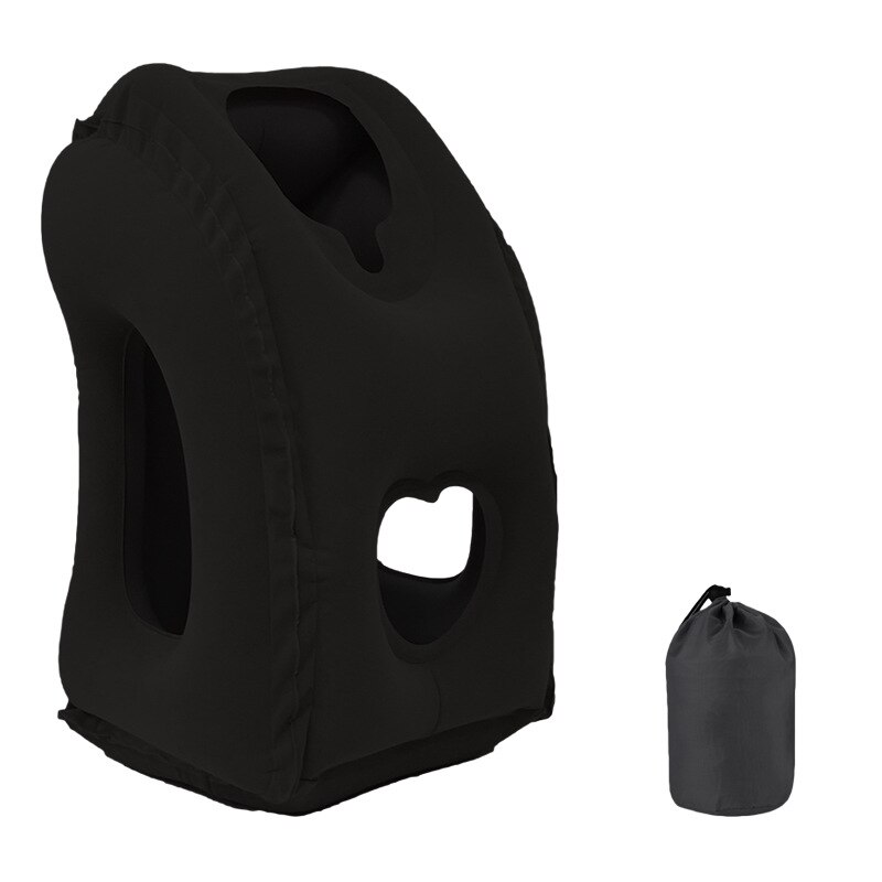 Almohada inflable cojín de aire almohada de viaje reposacabezas soporte para la barbilla cojines para avión Coche Oficina descanso cuello almohadas de siesta: Black