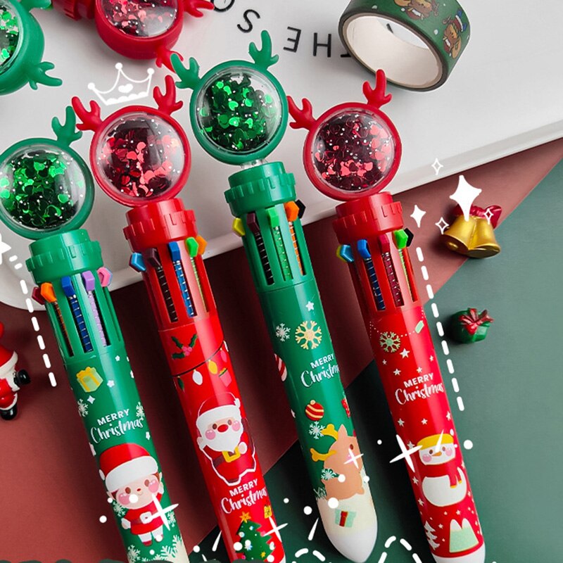 2022 Multicolor Ballpoint Pen Xmas Theme Printed 10 Colors Cute Cartoon Retractable Ballpoint Pens School Office Supply Paint: Dark Khaki