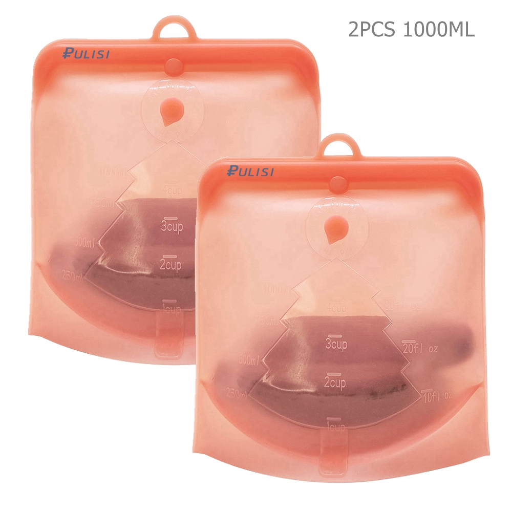 2er Pack Silikon-Lebensmittel beutel 1500ml 1000ml 500ml auslaufs ichere Behälter wieder verwendbarer frischer Beutel Lebensmittel-Aufbewahrung beutel Gefrier beutel Snack behälter: Beige